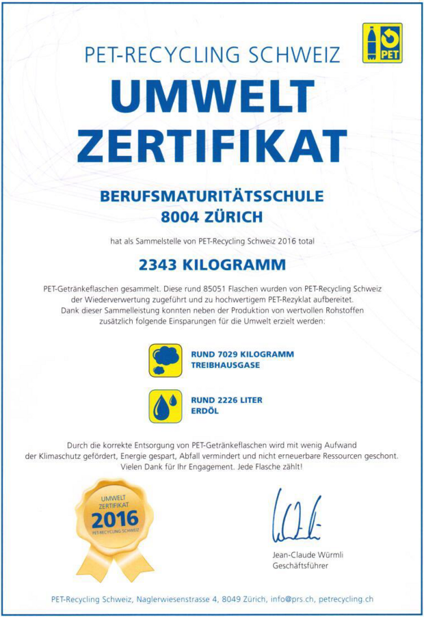 PET Umweltzertifikat 2016 PET Umweltzertifikat 2016